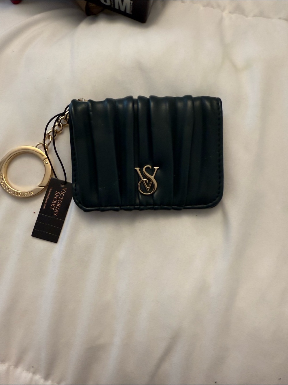 Victoria's Secret Quilted Key Card Holder - Teal with Gold Hardware
